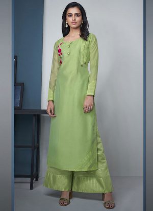 Lime Pure Model Silk Embroidery Kurta Palazzo