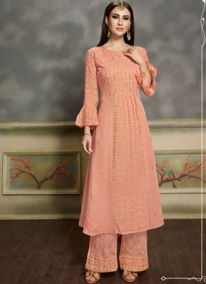Peach Silk Blend Kurtas And Kurtis