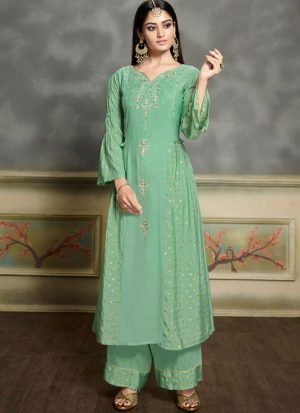 Turquoise Silk Blend Kurtas And Kurtis
