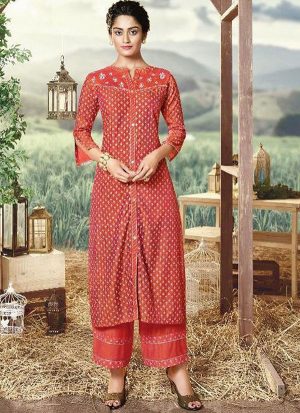 Red Silk Blend Kurtas And Kurtis