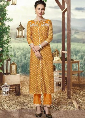 Mustard Silk Blend Kurtas And Kurtis