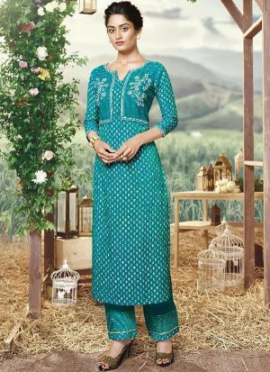 Teal Silk Blend Kurtas And Kurtis