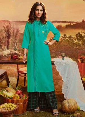 Turquoise Rayon Kurtas And Kurtis