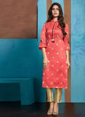 Light Red Jacquard Pakistani Kurtis