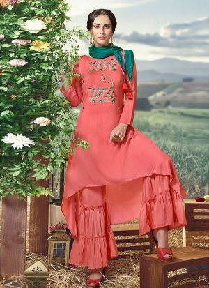 Dark Peach Silk Blend Kurtas And Kurtis