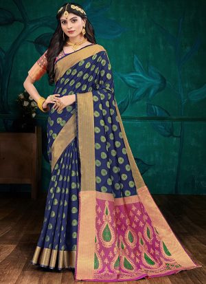 Royal Blue Faux Silk Blend Party Wear Sarees
