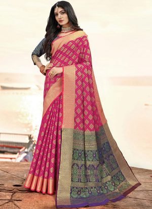 Rani Pink Faux Silk Blend Party Wear Sarees