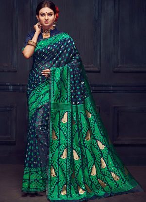 Navy Blue Silk Blend Party Wear Sarees