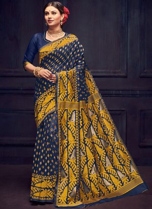 Navy Blue Silk Blend Party Wear Sarees