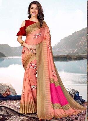 Peach Jute Cotton Jute Sarees