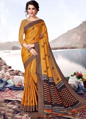 Yellow Jute Cotton Jute Sarees