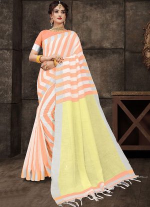 Light Orange Cotton Silk Cotton Silk Sarees