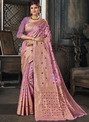 Light Violet Cotton Silk Cotton Silk Sarees