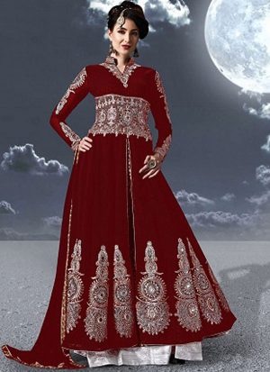 Maroon Georgette Anarkali Salwar Kameez