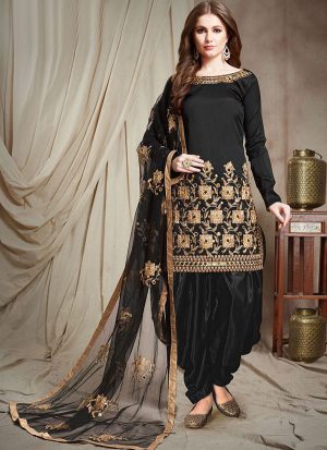 Black Silk Blend Punjabi Suits