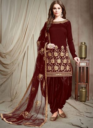 Maroon Silk Blend Punjabi Suits
