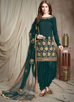 Teal Silk Blend Punjabi Suits