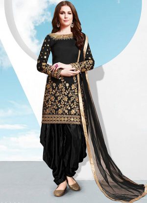 Black Silk Blend Punjabi Suits