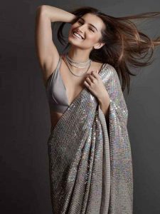 Tara Sutaria Grey Georgette Sequins Bollywood Saree