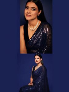 Kajol Rembo Sequence Work Designer Bollywood Blue Saree