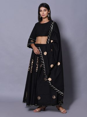 Black Printed Cotton Readymade Lehenga Cholis