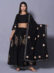 Black Printed Cotton Readymade Lehenga Cholis