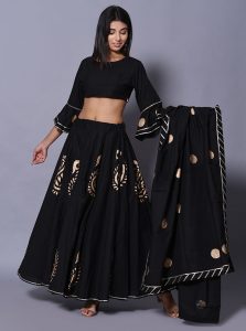 Black Printed Cotton Readymade Lehenga Cholis