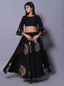 Black Printed Cotton Readymade Lehenga Cholis