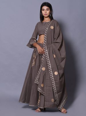 Grey Printed Cotton Readymade Lehenga Cholis