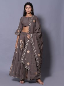 Grey Printed Cotton Readymade Lehenga Cholis