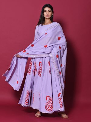 Purple Printed Cotton Readymade Lehenga Cholis