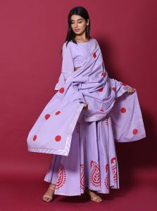 Purple Printed Cotton Readymade Lehenga Cholis