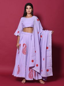 Purple Printed Cotton Readymade Lehenga Cholis