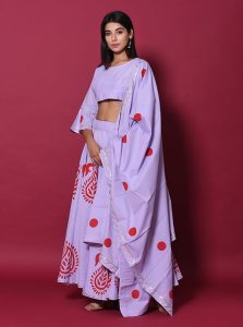 Purple Printed Cotton Readymade Lehenga Cholis