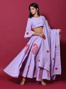 Purple Printed Cotton Readymade Lehenga Cholis