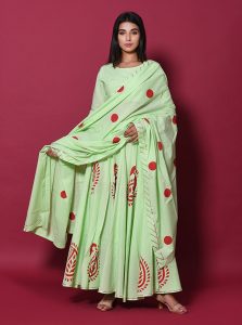 Green Printed Cotton Readymade Lehenga Cholis