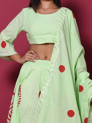 Green Printed Cotton Readymade Lehenga Cholis
