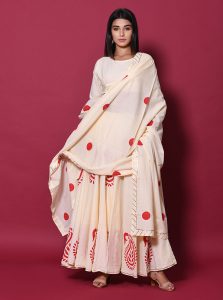 Beige Printed Cotton Readymade Lehenga Cholis