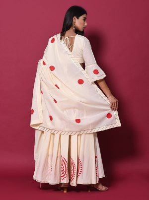 Beige Printed Cotton Readymade Lehenga Cholis