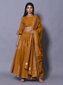 Yellow Printed Cotton Readymade Lehenga Cholis