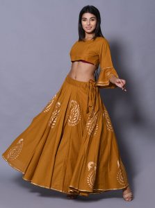 Yellow Printed Cotton Readymade Lehenga Cholis