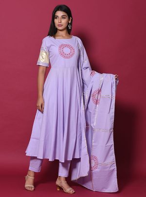 Purple Block Print Cotton Kurta Sets