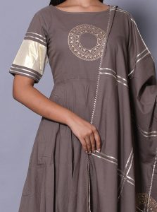 Grey Block Print Cotton Kurta Sets