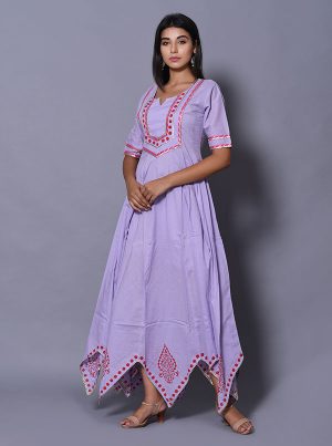 Purple Block Print Cotton Kurtis