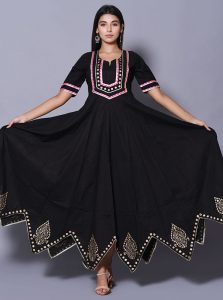 Black Block Print Cotton Kurtis