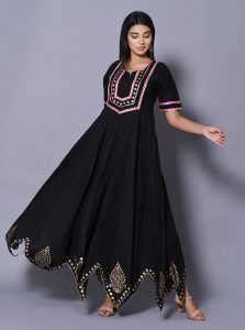 Black Block Print Cotton Kurtis