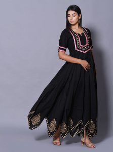 Black Block Print Cotton Kurtis