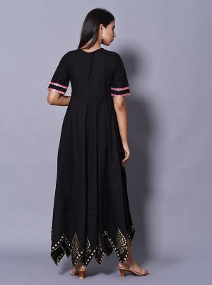 Black Block Print Cotton Kurtis