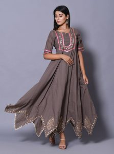 Grey Block Print Cotton Kurtis