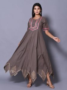 Grey Block Print Cotton Kurtis